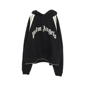 Palm Angels Logo Print Pullover Hoodie Black Ivory Cotton XL Streetwear